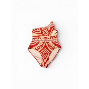 Commence Swimsuit Tropical One Piece Red & Cream Size Large (12/14) Vacation NWT